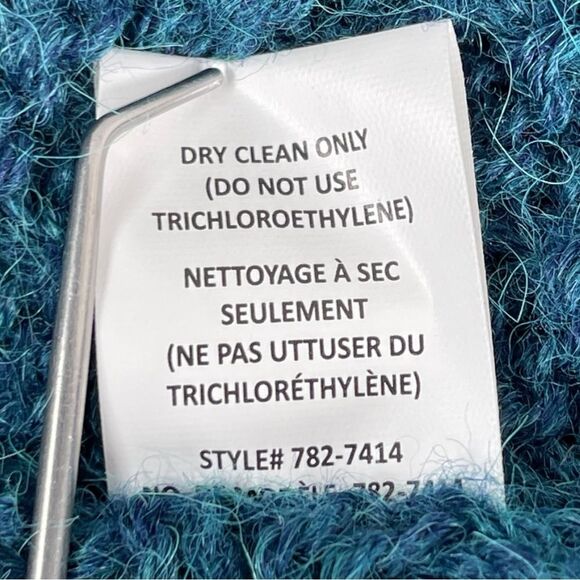 Nanette Lepore Alpaca Wool Blend Blue Fringe oversized Cardigan Sweater Sz XS/S - Picture 6 of 8